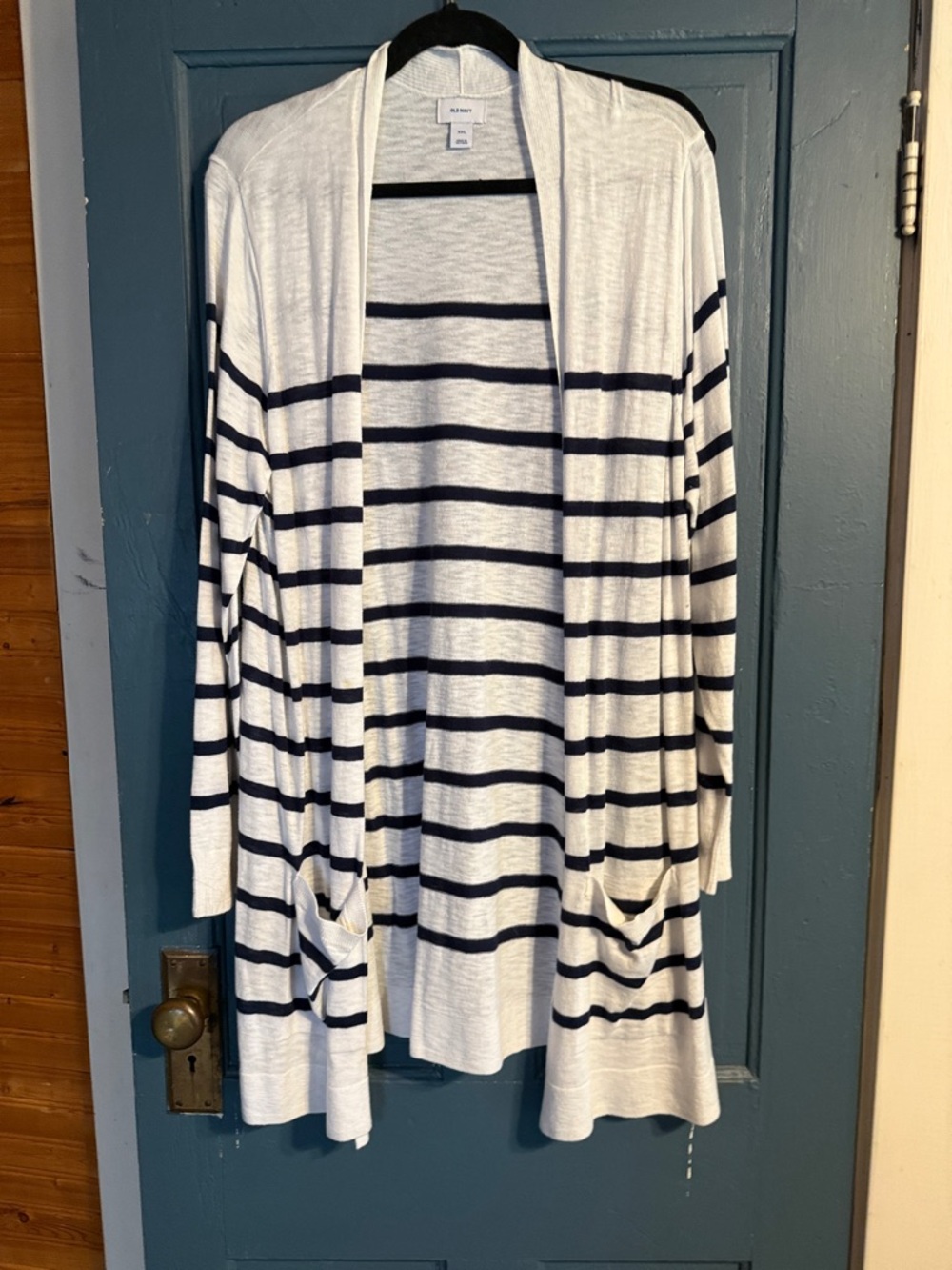 Old Navy White & Navy Striped Open-Front Cardigan